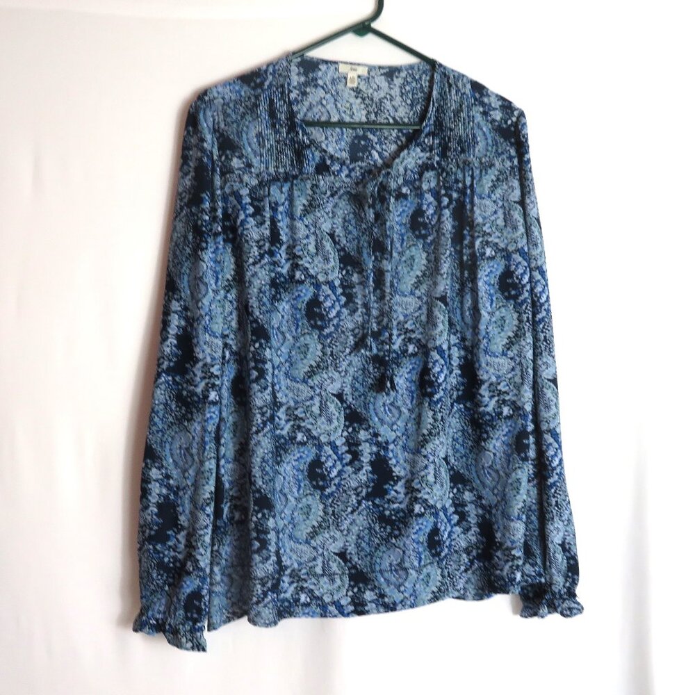 Joie Blouse Top Pullover Long Sleeve Blue Print Size Large
